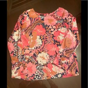 Talbots Floral Tie Sleeve Button Back Blouse Small